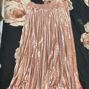 Blush pink pleated midi skirt